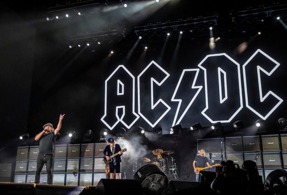 AC/DC performs "Back In Black" during the Power Trip Music Festival at the Empire Polo Club in Indio, Calif., Saturday, Oct. 7, 2023.