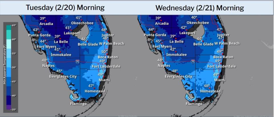 A cold front pushing through Monday will bring cooler temperatures with wind chills that make it feel like the 40s and 50s Tuesday and Wednesday morning.