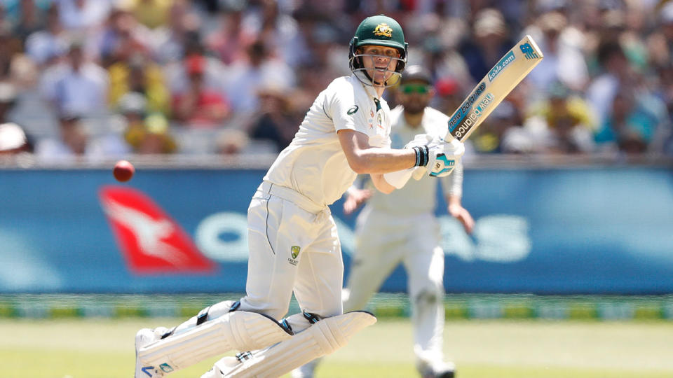 Seen here, Steve Smith top scored for Australia on day one of the second Test against New Zealand.