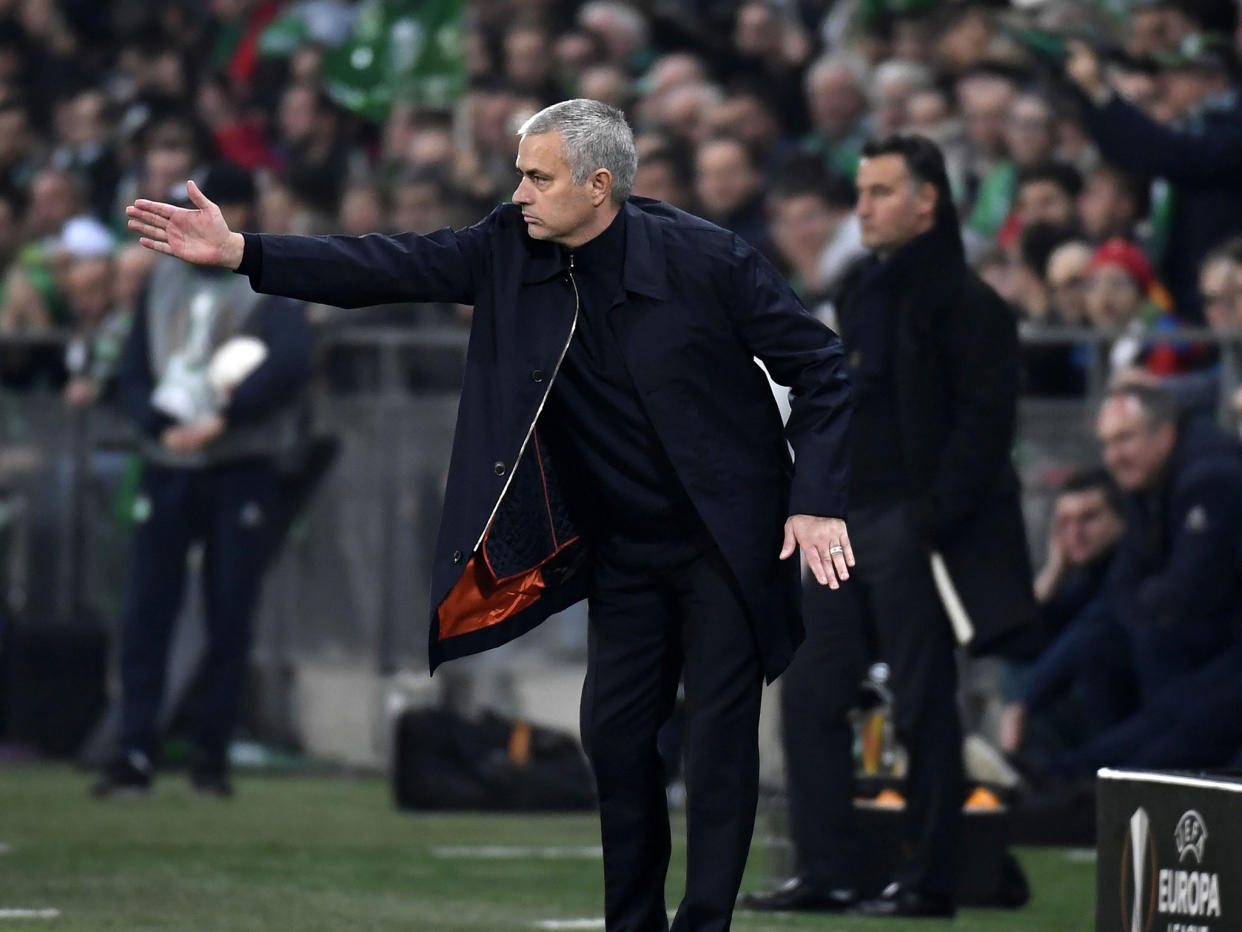 Jose Mourinho issues instructions from the sideline during United's 1-0 victory over Saint-Etienne: Getty