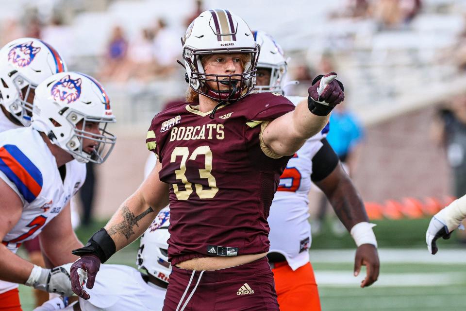Texas State linebacker Ben Bell is moving from linebacker to a down lineman spot as the Bobcats switch to a 4-2-5 alignment.