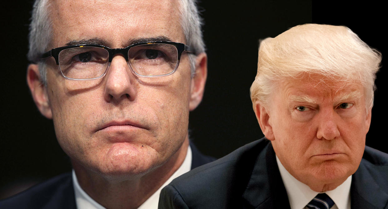 Former FBI Acting Director Andrew McCabe and President Trump. (Photo Illustration: Yahoo News; photos; Alex Wong/Getty Images, AP)