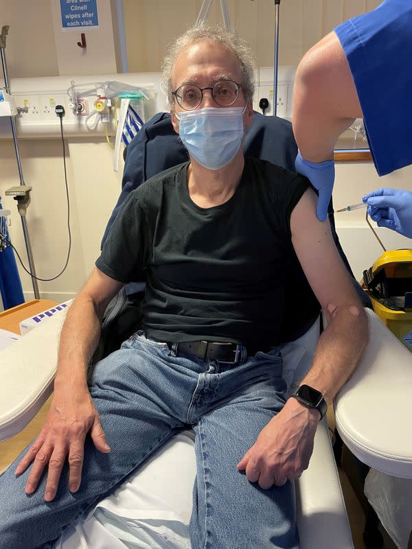 FILE PHOTO: Reuters journalist Steve Stecklow participates in a clinical trial of the experimental Novavax COVID-19 vaccine in London