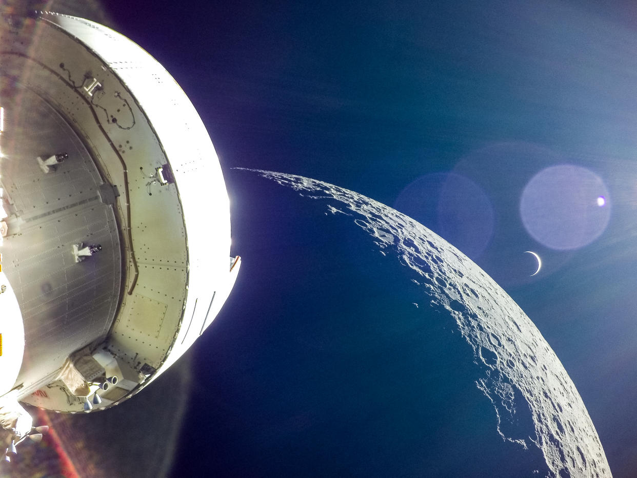 On the 20th day of the Artemis I mission, Orion captured the Earth rising behind the Moon following the return powered flyby on Dec. 5, 2022. (NASA)