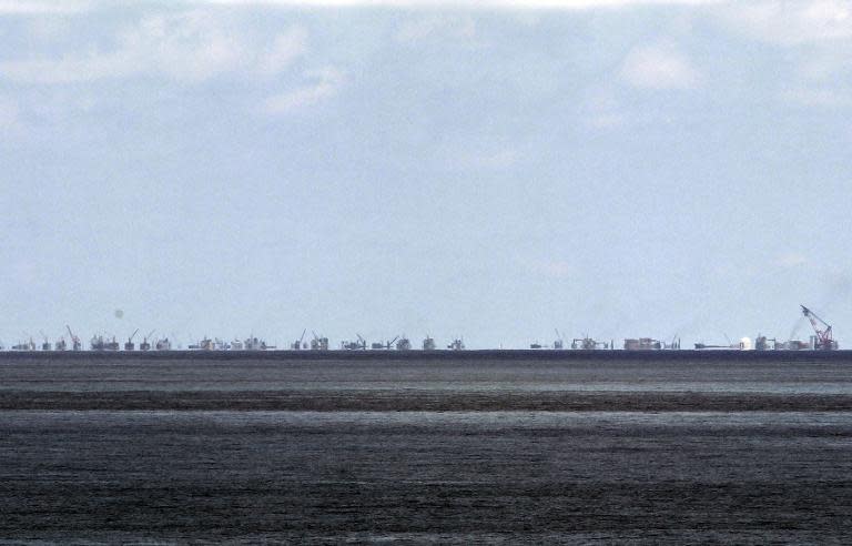 Alleged on-going reclamation by China on Subi Reef is seen from Pagasa Island (Thitu Island) in the Spratly group of islands in the South China Sea, on May 11, 2015