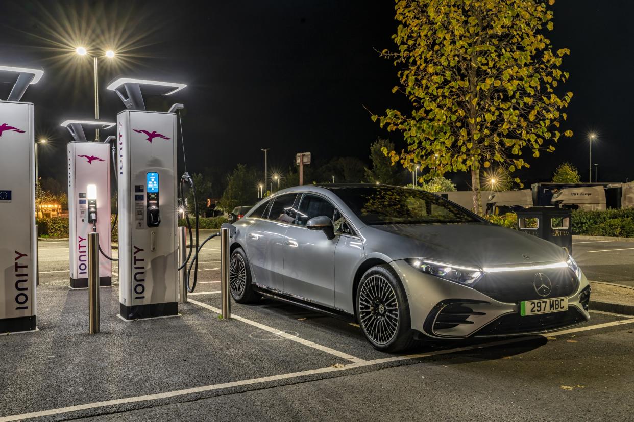 The all-electric Mercedes EQS can travel up to 453 miles on a charge. (Mercedes-Benz)