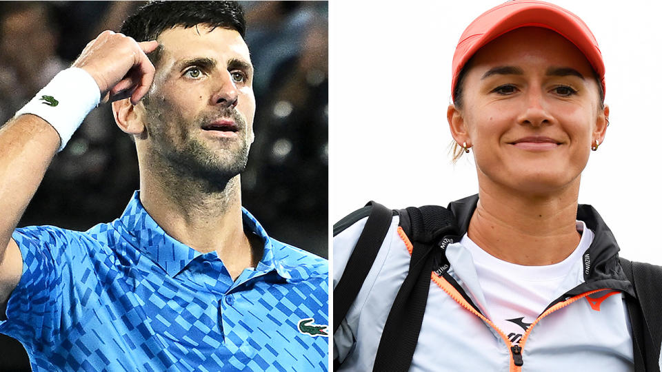 Novak Djokovic and Arina Rodionova are pictured side by side.