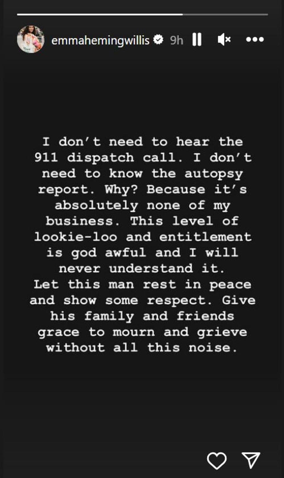 Emma Hemming Willis shared a statement on Instagram Stories (Instagram)