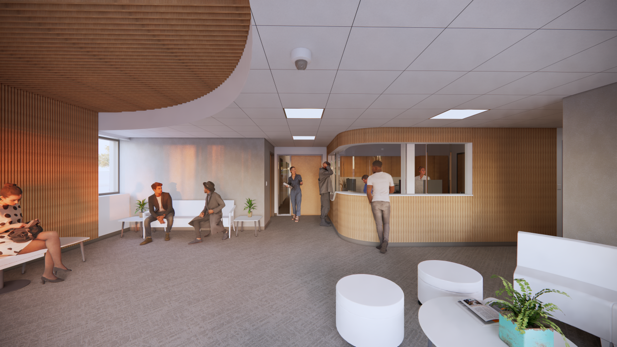 Renderings provide a glimpse of the Polk County Life Service Center, a resource hub for people seeking treatment for alcoholism and mental health services, slated to open in late 2024 at 1914 Carpenter Ave. in Des Moines.
