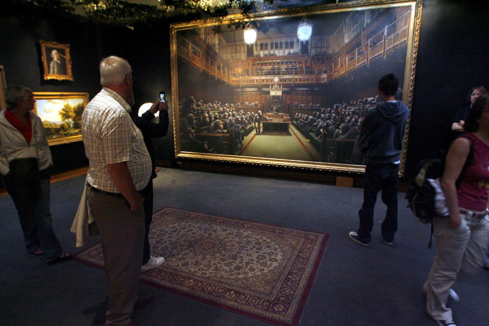 Devolved Parliament, which is four metres wide, was first unveiled as part of the Bristol artist’s exhibition Banksy vs Bristol Museum in 2009. (SWNS)