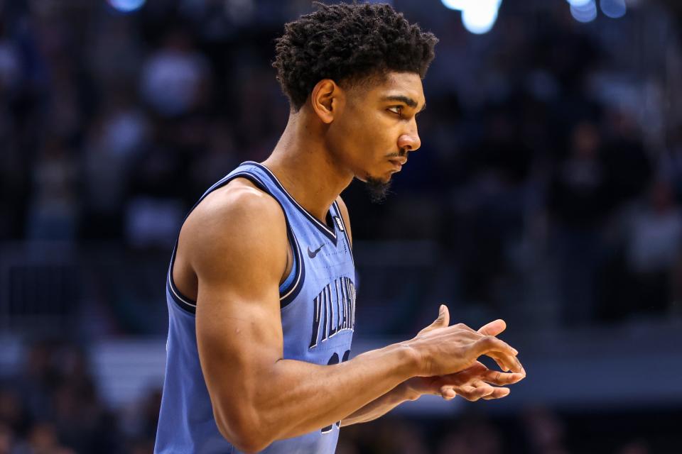 INDIANAPOLIS, INDIANA - MARCH 05: Jermaine Samuels #23 of the Villanova Wildcats waits for an inbounds pass during the first half against the Butler Bulldogs at Hinkle Fieldhouse on March 05, 2022 in Indianapolis, Indiana. (Photo by Brady Klain/Getty Images)