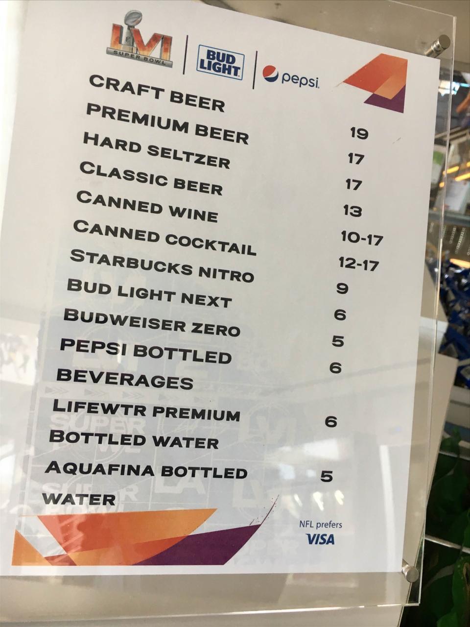 Super Bowl beverages at SoFi Stadium are not cheap.