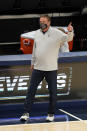 Kansas coach Bill Self calls a play during the second half of the team's NCAA college basketball game against Kentucky, Tuesday, Dec. 1, 2020, in Indianapolis. (AP Photo/Darron Cummings)