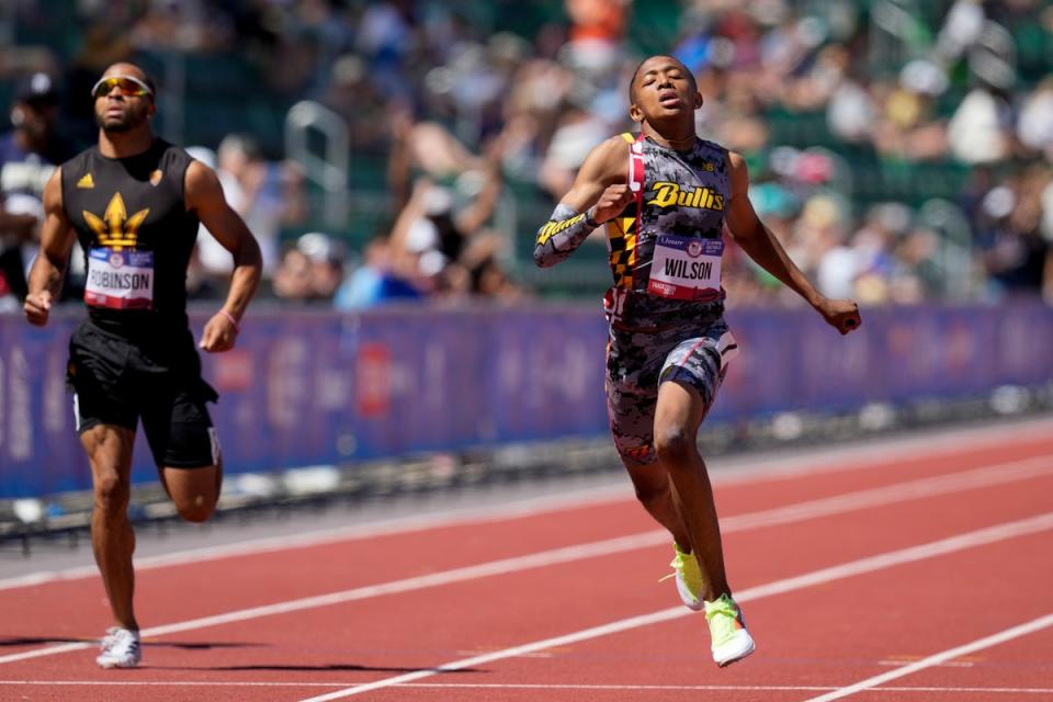 Quincy Wilson wins a 400m heat during the US track and field Olympic team trials on June 21 (AP)