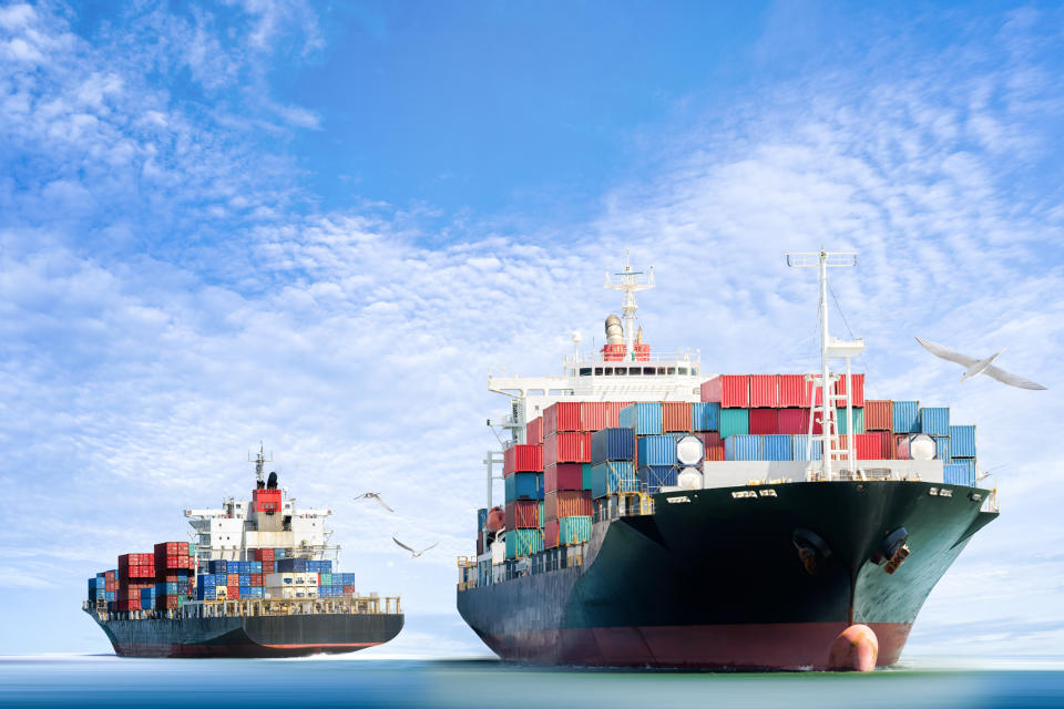 Two cargo ships on the ocean