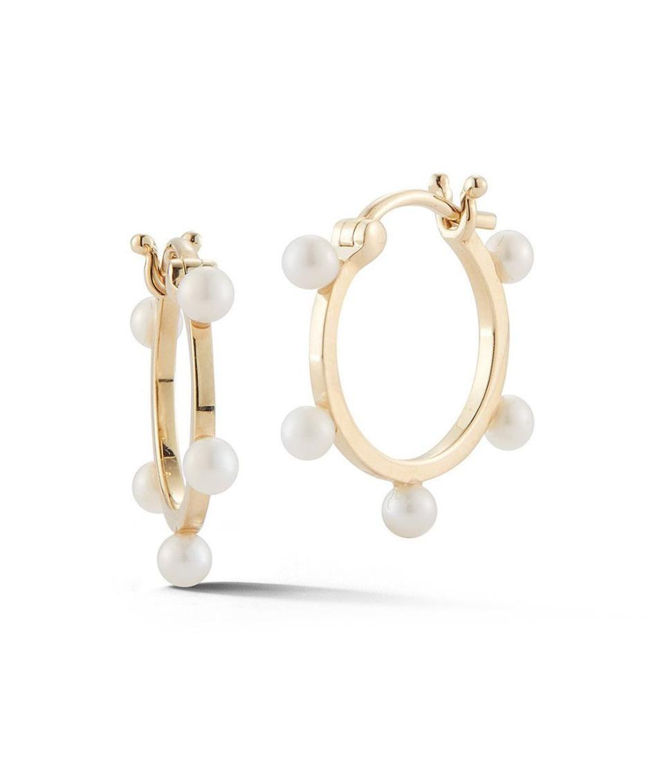 14-Karat Small Pearl Dot Hoops