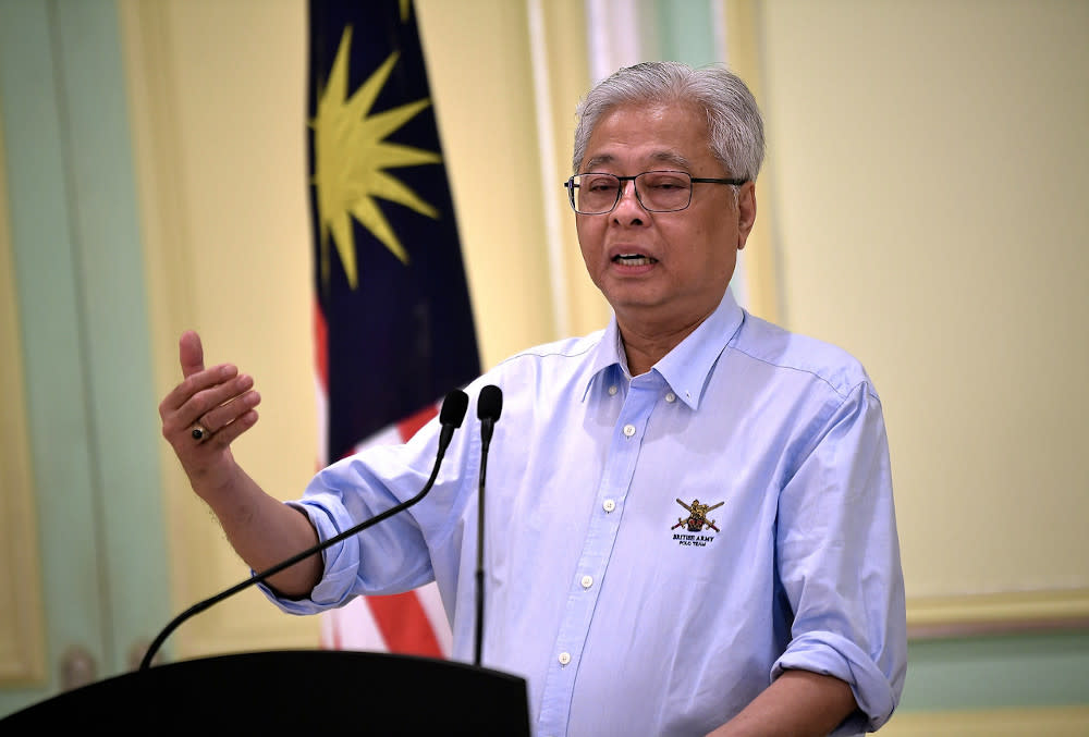 Senior Minister (Security Cluster) Datuk Seri Ismail Sabri Yaakob updating the recovery movement control order (RMCO) during a daily press conference at the Perdana Putra June 15, 2020. — Bernama pic