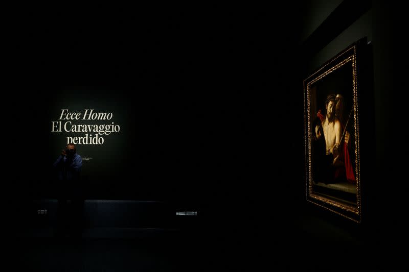 The painting "Ecce Homo" (Behold the Man) by Italian artist Caravaggio is displayed during a media presentation at Prado Museum in Madrid