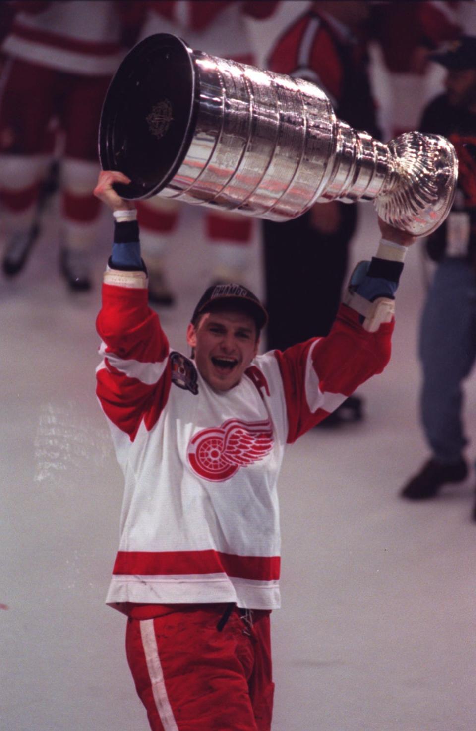 Red Wings forward Sergei Fedorov celebrated with the Stanley Cup on June 7, 1997 at Joe Louis Arena.