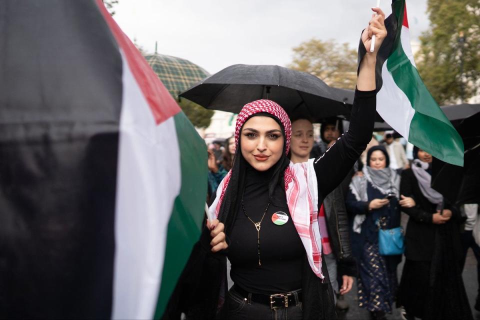 Protesters during a pro-Palestine march in central London on Saturday, Octobr 21 (PA)