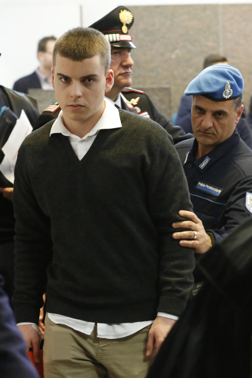 FILE - Gabriel Natale Hjorth attends the opening of the trial for the killing of Italian policeman Mario Cerciello Rega in Rome, Feb. 26, 2020. Two American men face a new trial Friday March 8, 2024, in the slaying of an Italian plainclothes police officer during a botched sting operation after Italy’s highest court threw out their convictions. (AP Photo/Domenico Stinellis, File)