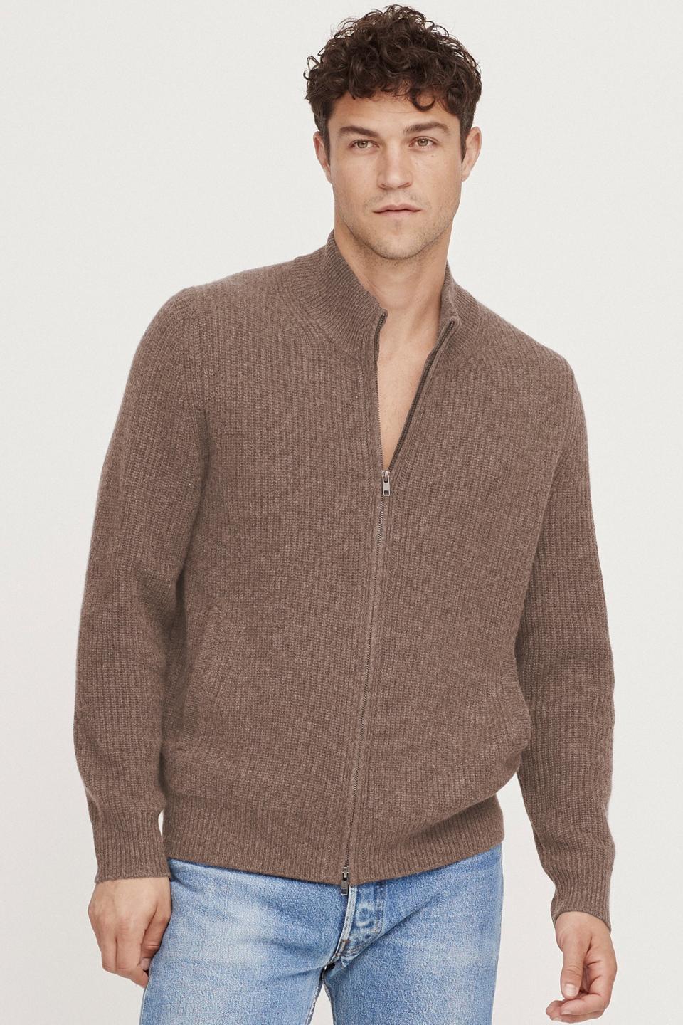 cashmere cardigan zip up mens