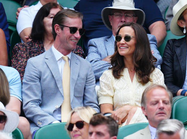 <p>Javier Garcia/Shutterstock</p> Pippa Middleton and James Matthews attend day ten of Wimbledon at the All England Lawn Tennis and Croquet Club on July 12, 2023.