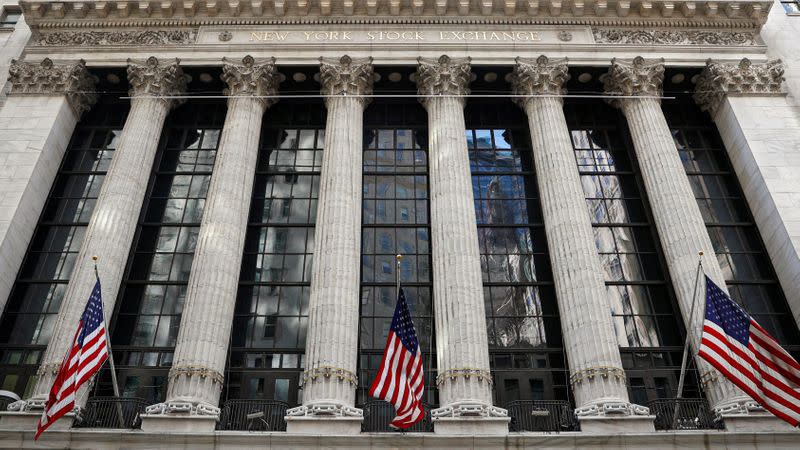 The front facade of the NYSE is seen in New York