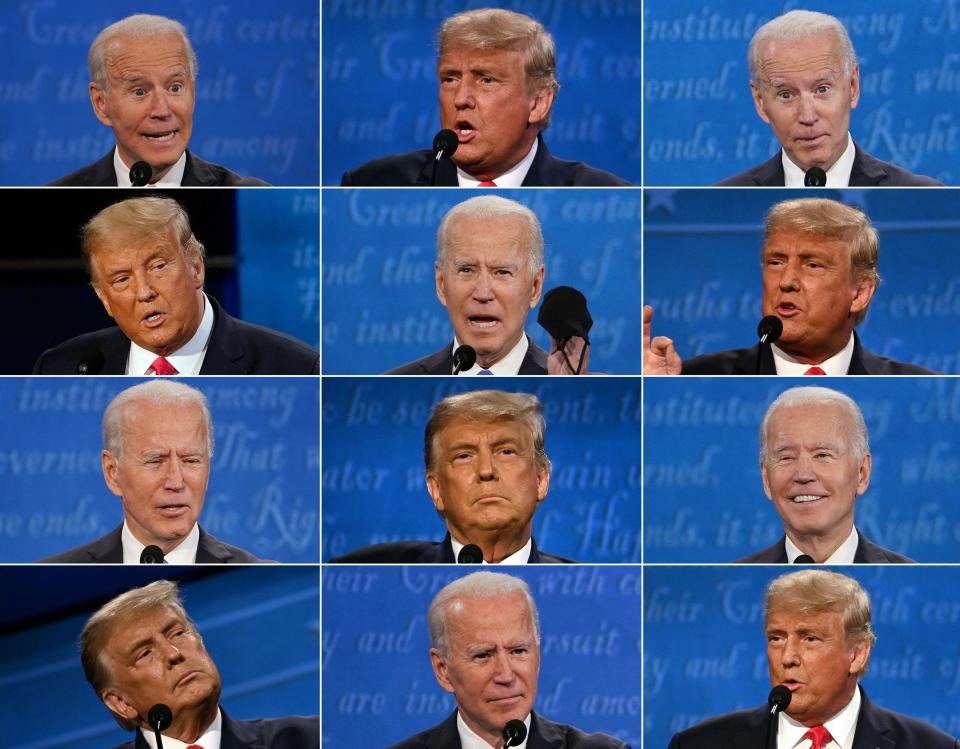 President Donald Trump and Democratic presidential nominee Joe Biden debate in Nashville, Tenn., on Oct. 22, 2020.