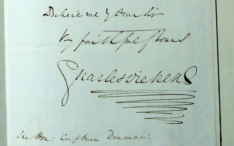 The end of the letter that Dickens wrote to Captain Joseph Denman