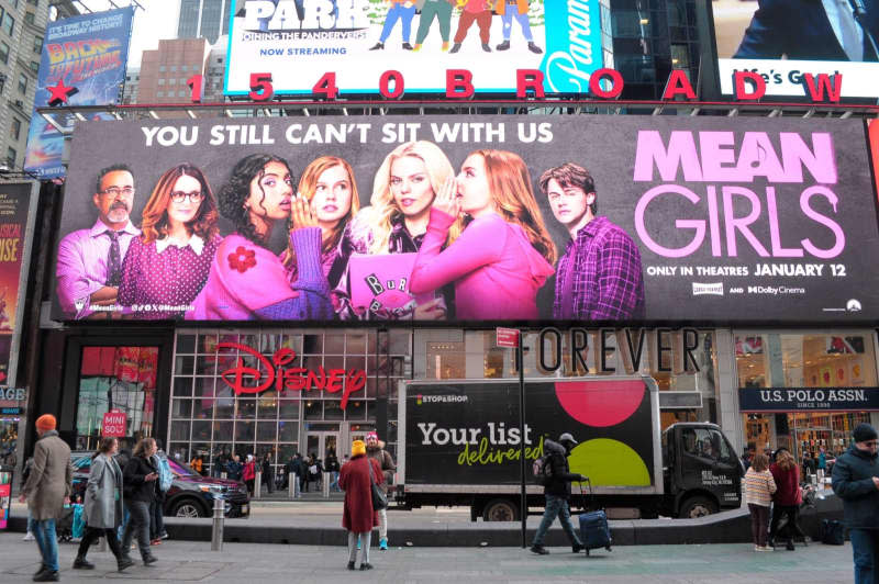A billboard advertising the upcoming film "Mean Girls" on Times Square. Jimin Kim/SOPA Images via ZUMA Press Wire/dpa