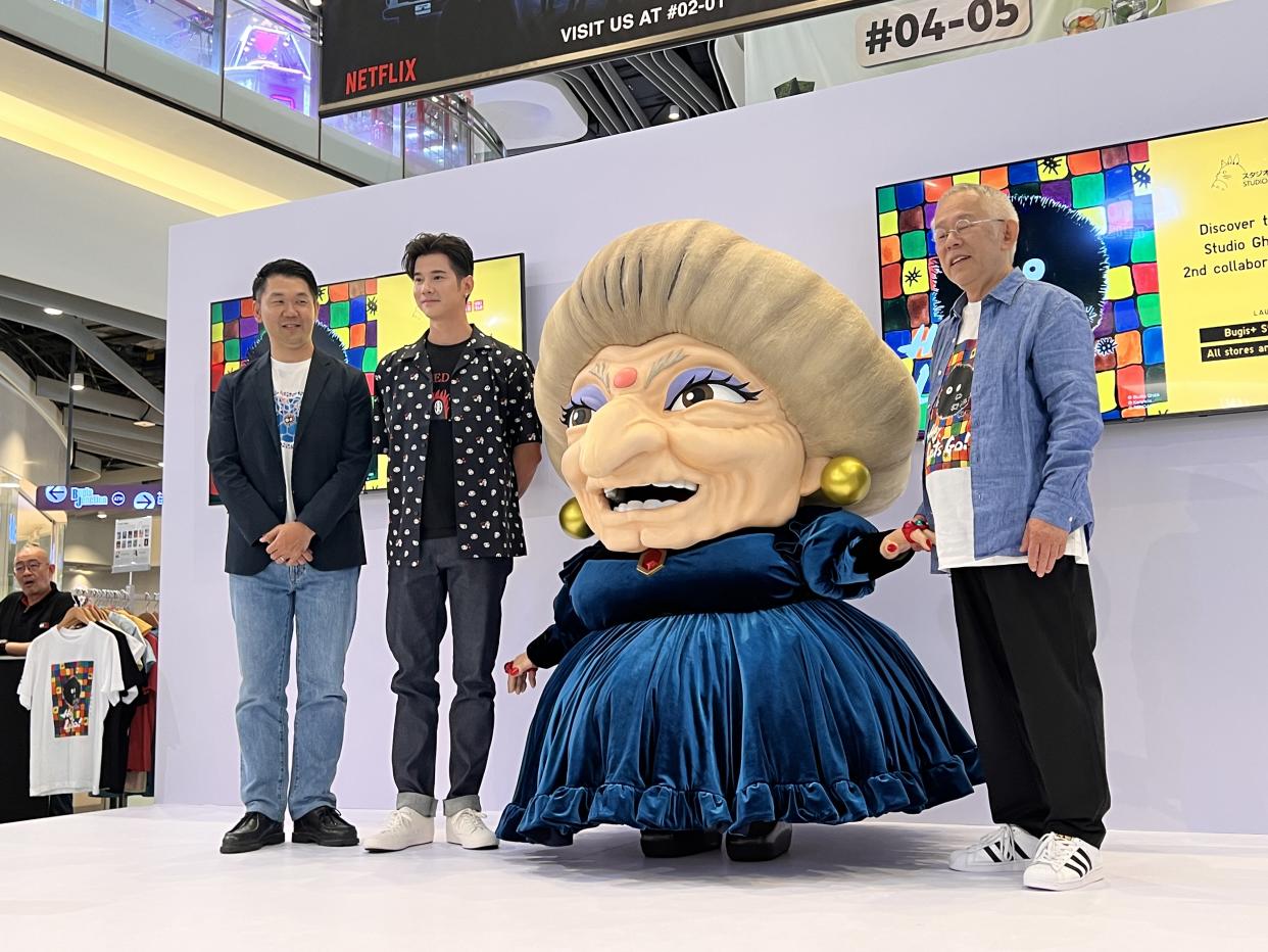 CEO of Uniqlo Singapore and Malaysia, Yuki Yamada; Thai actor Mario Maurer, Yubaba, a Studio Ghibli Character from Spirited Away; and co-founder and President of Studio Ghibli, Toshio Suzuki.