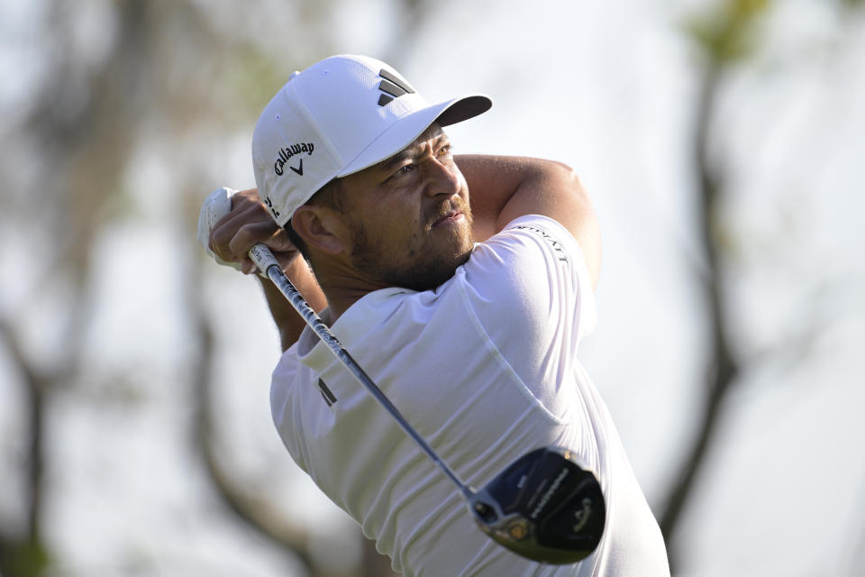 Xander Schauffele tees off on the 15th hole during the second round of the Arnold Palmer Invitational golf tournament, Friday, March 3, 2023, in Orlando, Fla. (AP Photo/Phelan M. Ebenhack)