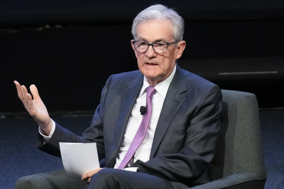 Federal Reserve Chairman Jerome Powell speaks at a meeting of the Economic Club of New York in New York, Thursday, Oct. 19, 2023. (AP Photo/Seth Wenig)