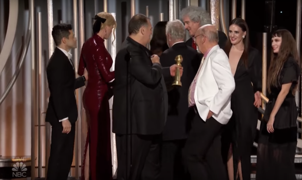 Nicole Kidman awkwardly snubbed Rami Malek on stage at the Golden Globes. Source: NBC