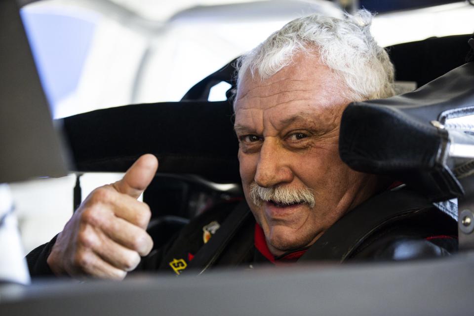 Dave Mader III driver of the #63 Spraker Racing Chevy, poses for a photo in the garage during ARCA Testing at Daytona International Speedway on January 14, 2022 in Daytona Beach, Florida. (Photo by James Gilbert/NASCAR)