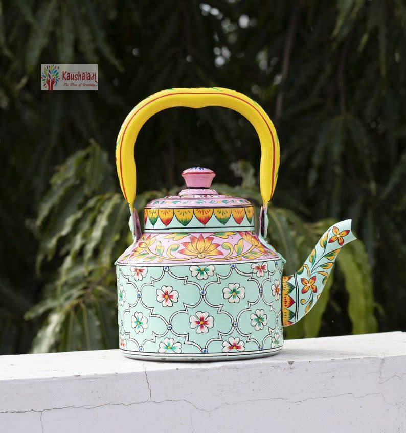 16) Kaushalam Hand Painted Stainless Steel Induction Tea Pot