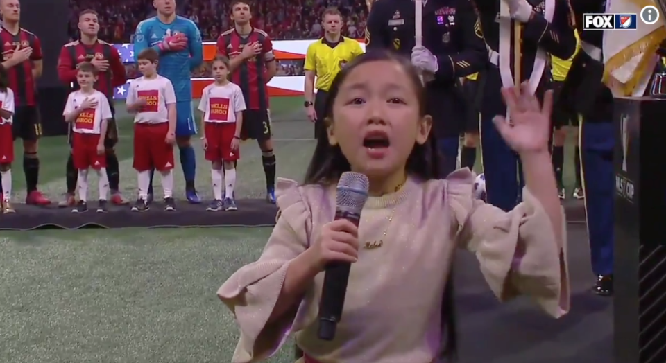 Malea Emma crushes the national anthem. (Via screenshot)