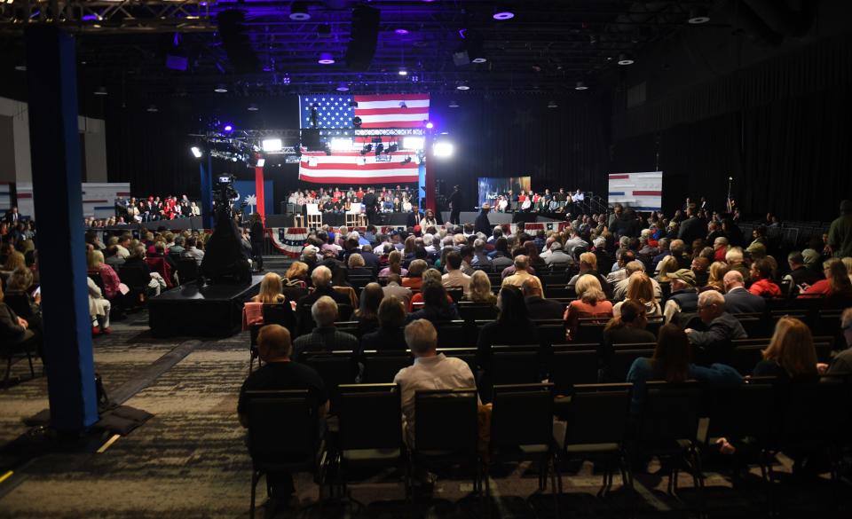 Donald Trump brought his returning bid for the White House to Greenville, S.C. The former President was in town for a Ingraham Angle Town Hall at the Greenville Convention Center on Tuesday, Feb. 20, 2024. This is the site as they wait for Trump to arrive.