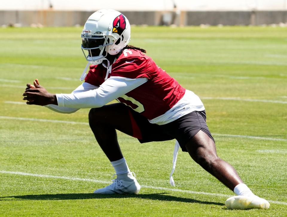 Arizona Cardinals wide receiver Zach Pascal (0) during voluntary Organized Team Activities at the Cardinals training center in Tempe on May 22, 2023.