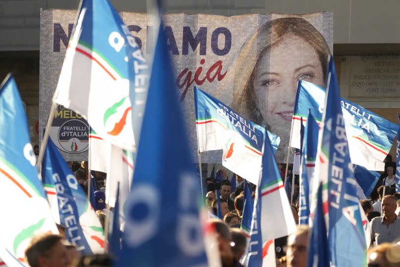 Supporters of right-wing populist Fratelli d&apos;Italia attend a rally in central Rome, September 2022