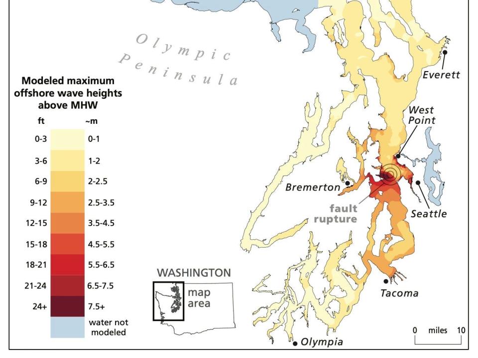 Part of DNR's study models maximum offshore wave heights across the Puget Sound region.