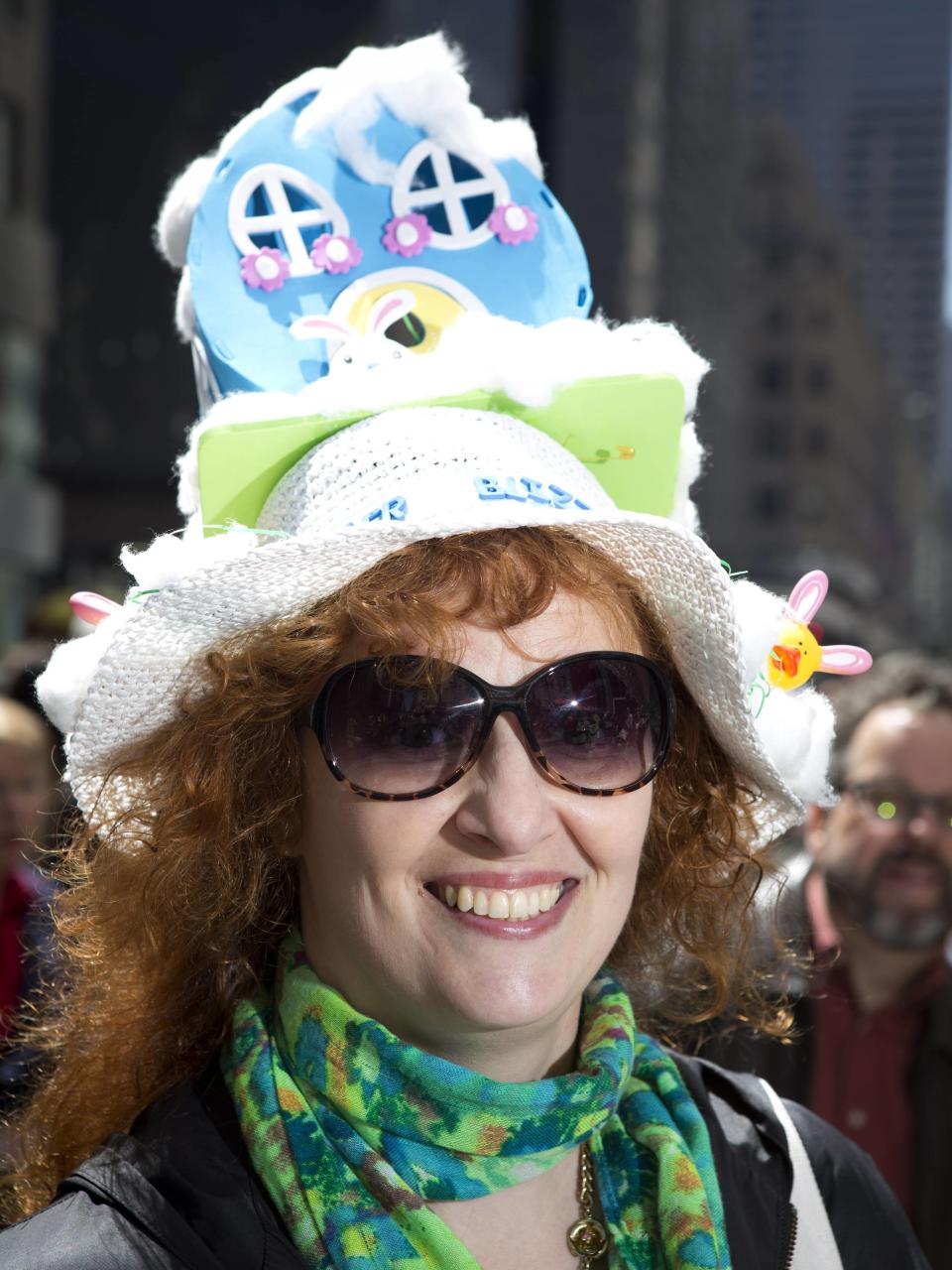 Elena Megaro poses for a portrait as she takes part in the annual Easter Bonnet Parade in New York April 20, 2014. REUTERS/Carlo Allegri (UNITED STATES - Tags: SOCIETY RELIGION)