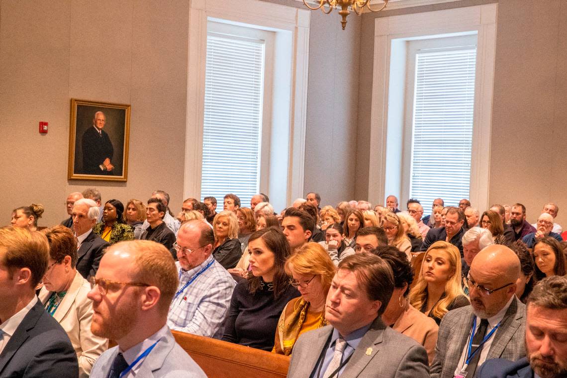 A full courtroom is seen in the double murder trial of Alex Murdaugh at the Colleton County Courthouse in Walterboro, Tuesday, Jan. 31, 2023. Andrew J. Whitaker/The Post and Courier/Pool