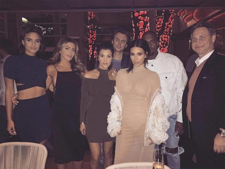 Celebrating at Komodo Friday night April 22, 2016 were from L-R: Isabela Rangel, Larsa Pippen, Kourtney Kardashian, Jonathan Cheban, Kim Kardashian, Kanye West and Jason Binn