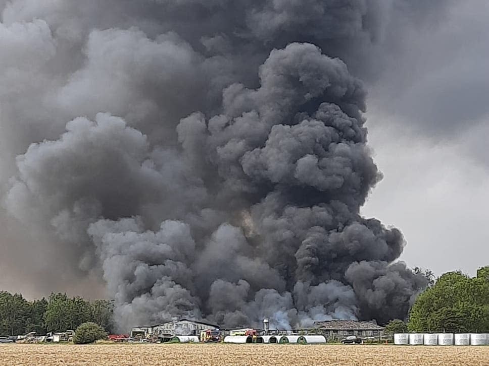 Thick plumes of dark smoke seen at Parham Airfield (James Mannall)