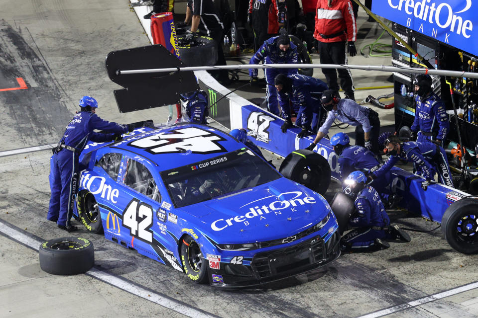 MARTINSVILLE, VIRGINIA - JUNE 10: Matt Kenseth, driver of the #42 Credit One Bank Chevrolet, pits during the NASCAR Cup Series Blue-Emu Maximum Pain Relief 500 at Martinsville Speedway on June 10, 2020 in Martinsville, Virginia. (Photo by Rob Carr/Getty Images)