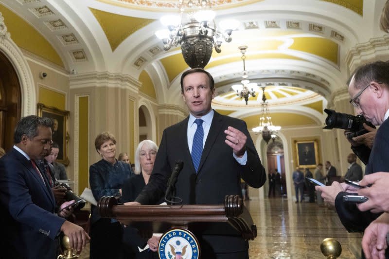 Sen. Chris Murphy, D-Conn., signed onto a letter from a bipartisan group of four senators condemning Houthi attacks on Red Sea shipping while asserting that the Biden Administration needs congressional approval for sustained military strikes. File Photo by Bonnie Cash/UPI