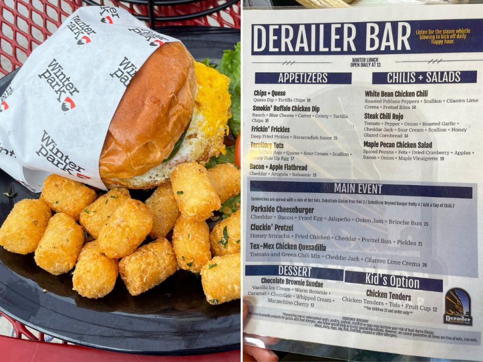 Side-by-side images of a $40 burger and a bar's menu.