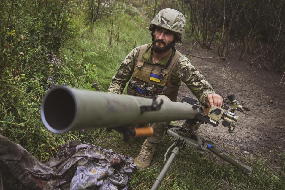 A Ukrainian soldier with an SPG grenade launcher in the direction of Avdiivka as the war between Russia and Ukraine continues at the frontline Donbas in Donetsk Oblast, Ukraine. <em>Photo by Ercin Erturk/Anadolu Agency via Getty Images</em>